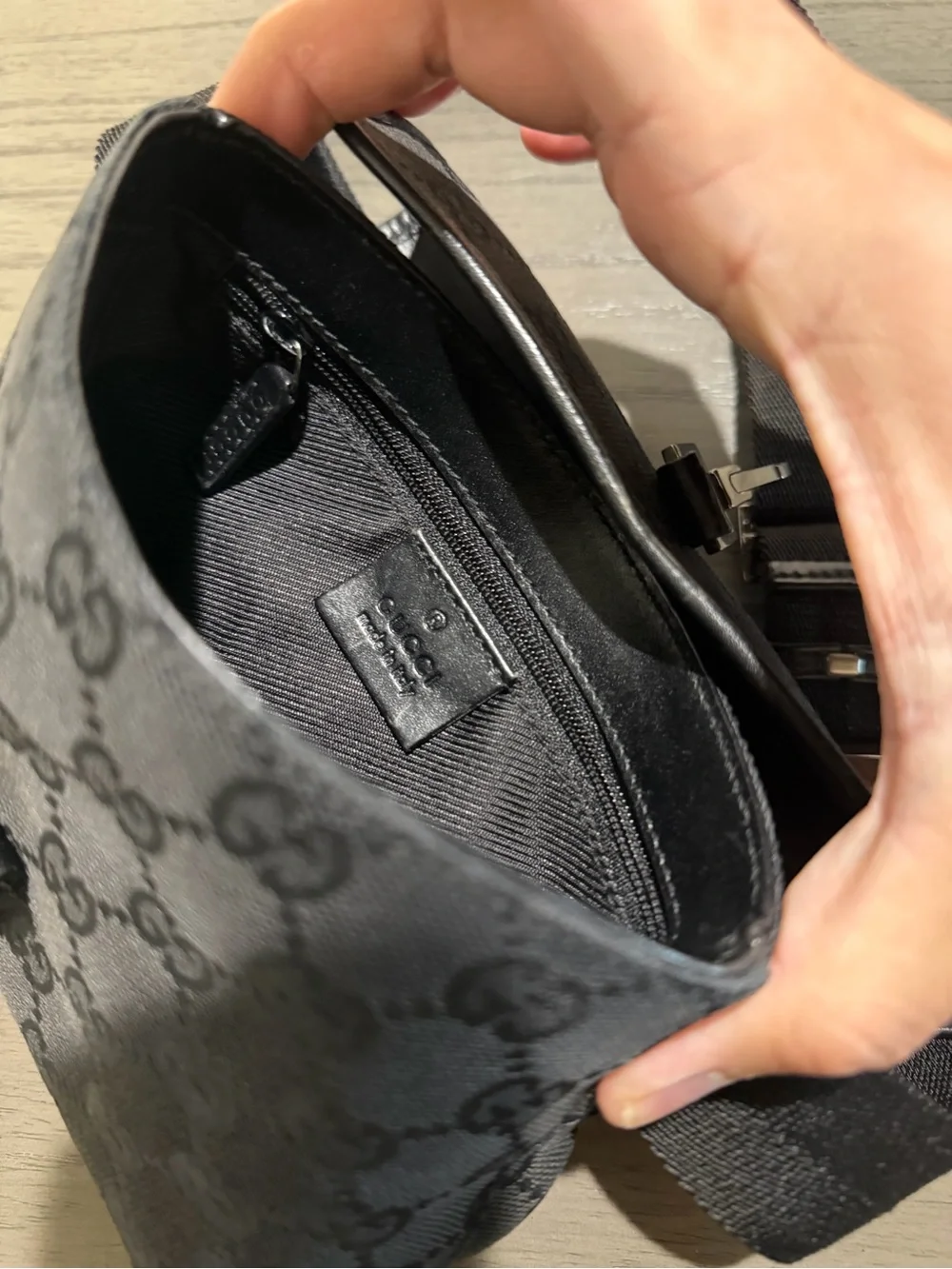 Gucci Black GG Monogram with Web Strap Belt Bag